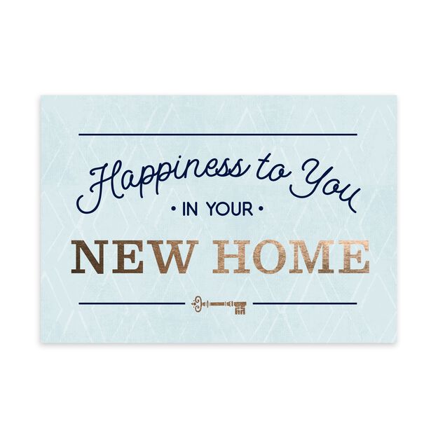 Happiness on Blue & Gold New Home Card