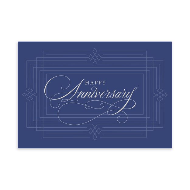 Formal Silver & Blue Work Anniversary Card