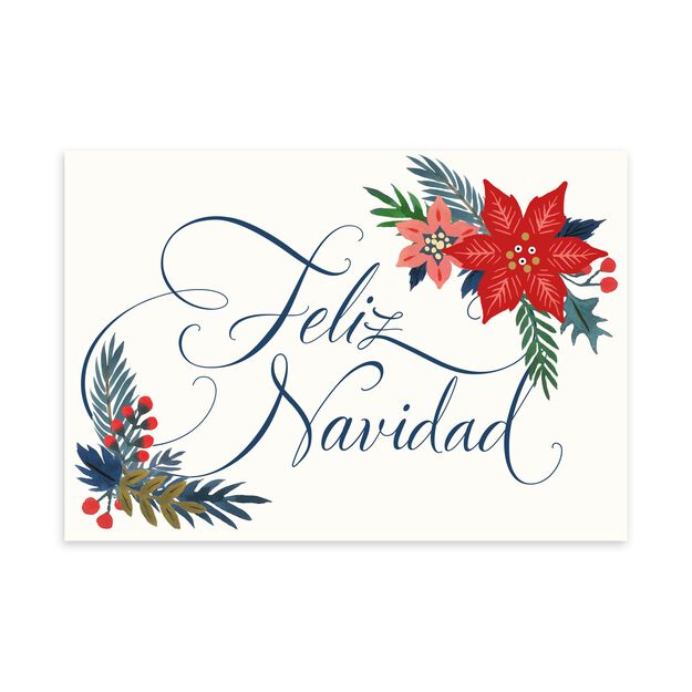 Pine-Framed Feliz Navidad Spanish Christmas Card