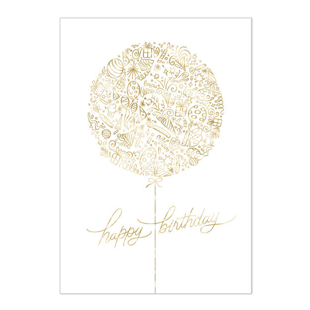 Illustrated Gold Foil Balloon Happy Birthday Card