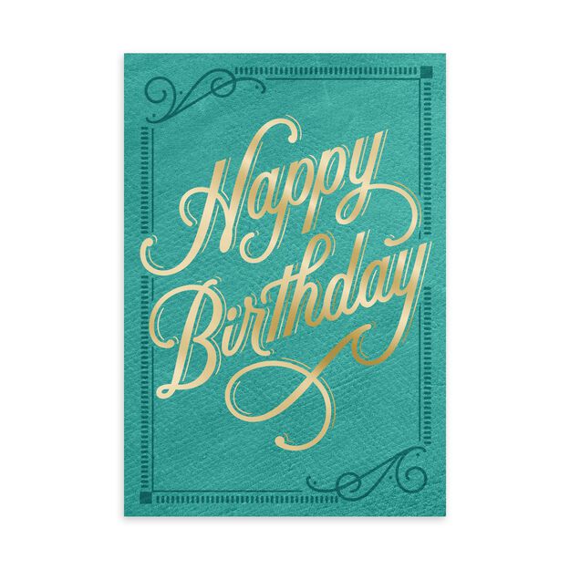 Gold on Turquoise Happy Birthday Card